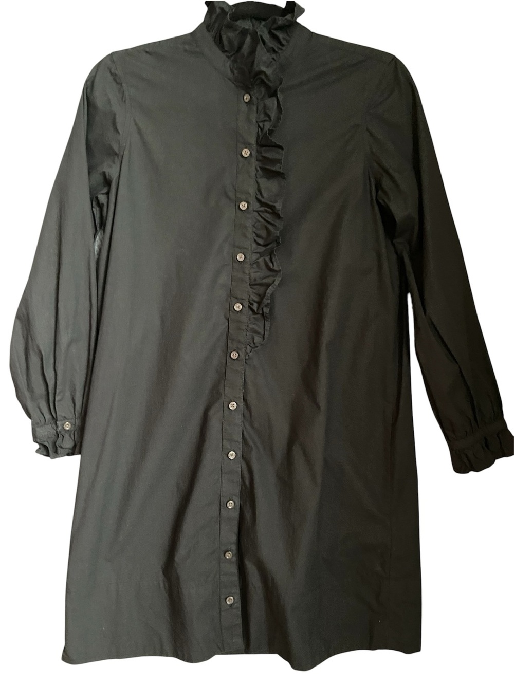 Black Ruffle Cottage shirt-dress in cotton poplin Size 0